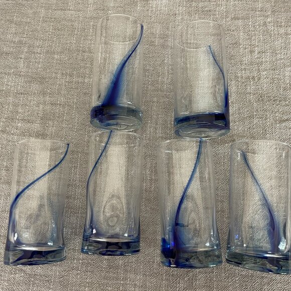 Nautica Home Other - NAUTICA HOME COBALT BLUE SWIRL DIMPLED DRINKING GLASSES SET OF 6 16 OZ